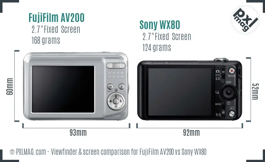 FujiFilm AV200 vs Sony WX80 Screen and Viewfinder comparison