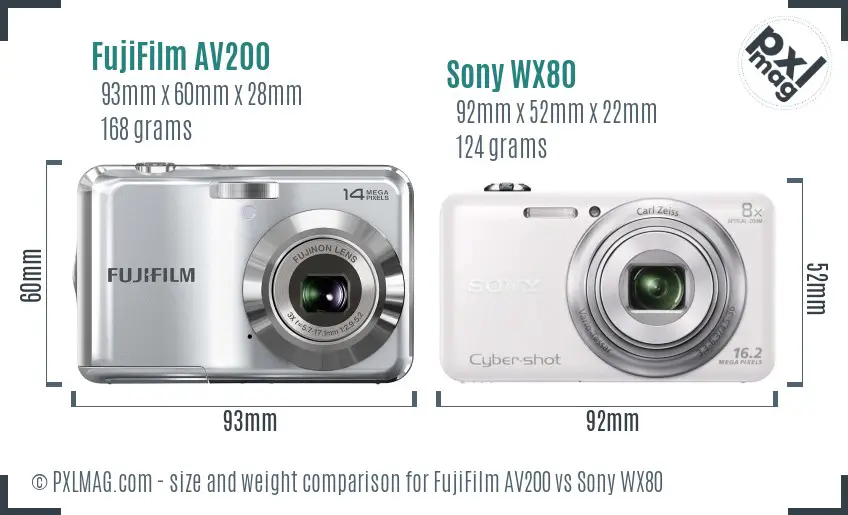 FujiFilm AV200 vs Sony WX80 size comparison