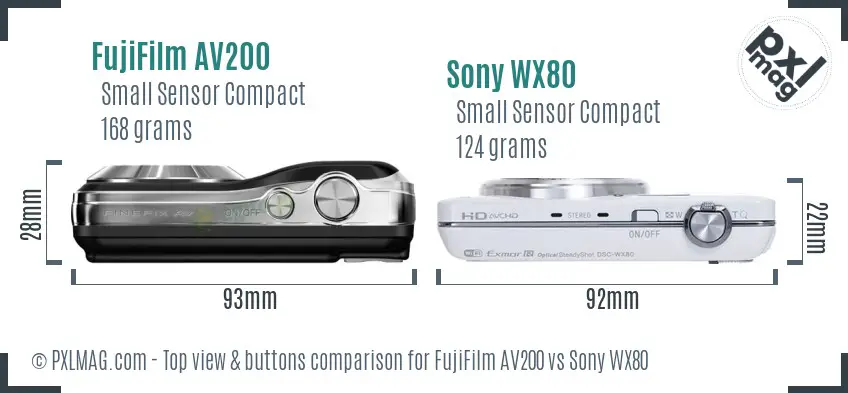 FujiFilm AV200 vs Sony WX80 top view buttons comparison