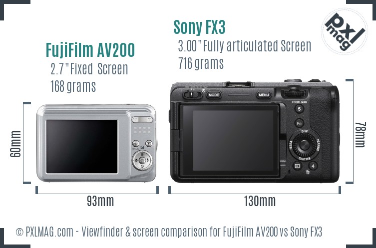 FujiFilm AV200 vs Sony FX3 Screen and Viewfinder comparison