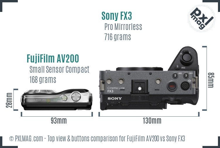 FujiFilm AV200 vs Sony FX3 top view buttons comparison