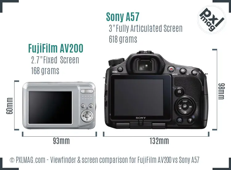 FujiFilm AV200 vs Sony A57 Screen and Viewfinder comparison