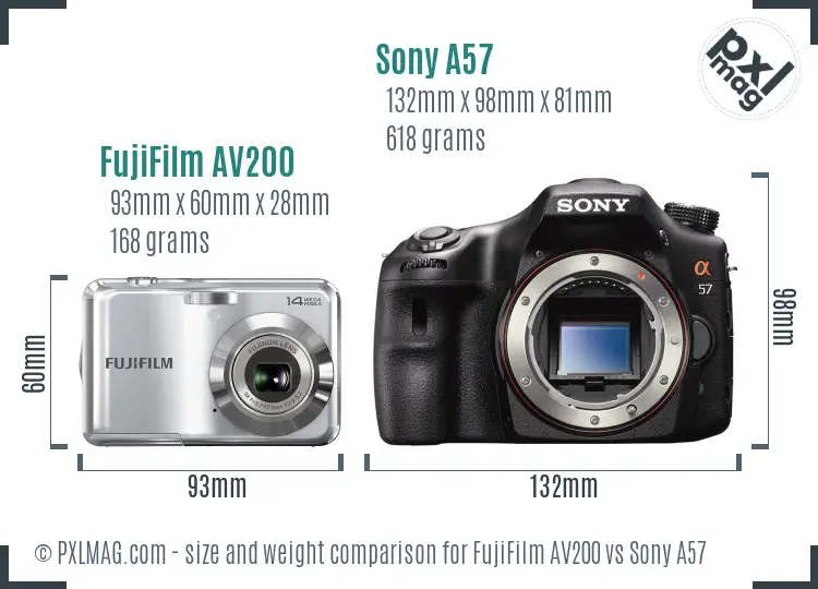 FujiFilm AV200 vs Sony A57 size comparison