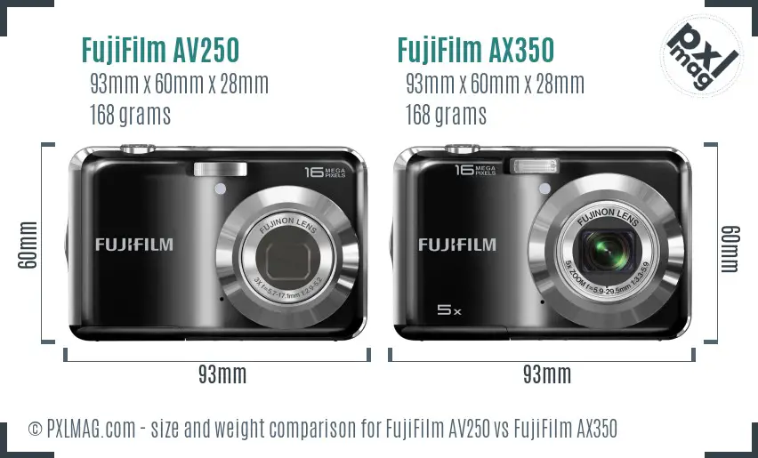 FujiFilm AV250 vs FujiFilm AX350 size comparison