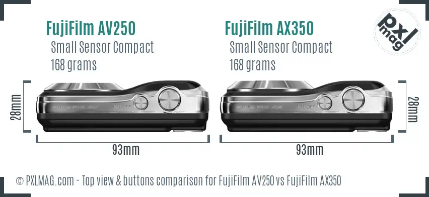FujiFilm AV250 vs FujiFilm AX350 top view buttons comparison