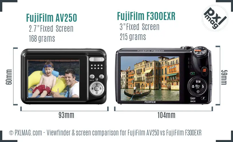 FujiFilm AV250 vs FujiFilm F300EXR Screen and Viewfinder comparison