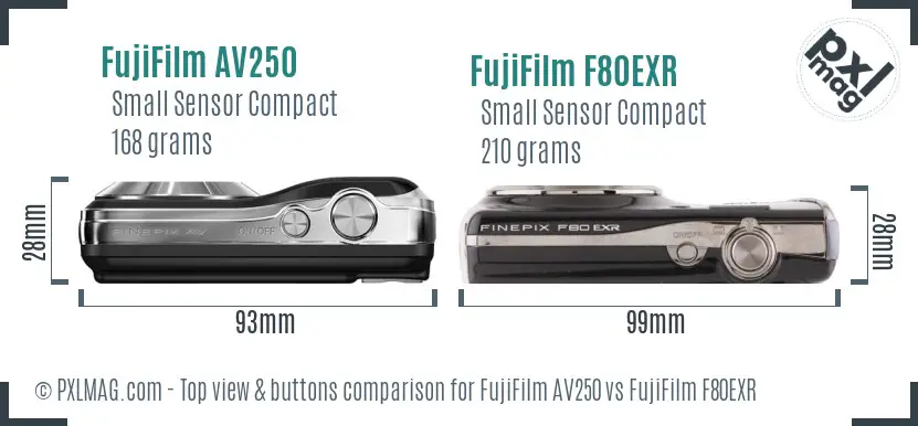 FujiFilm AV250 vs FujiFilm F80EXR top view buttons comparison