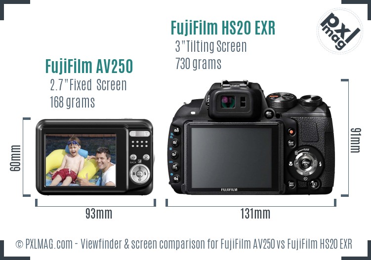 FujiFilm AV250 vs FujiFilm HS20 EXR Screen and Viewfinder comparison