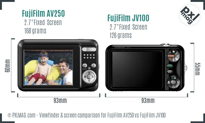 FujiFilm AV250 vs FujiFilm JV100 Screen and Viewfinder comparison