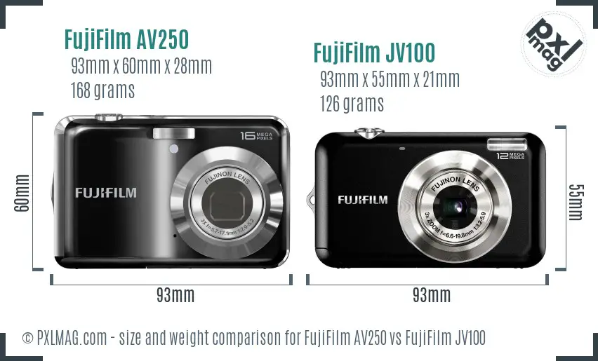FujiFilm AV250 vs FujiFilm JV100 size comparison