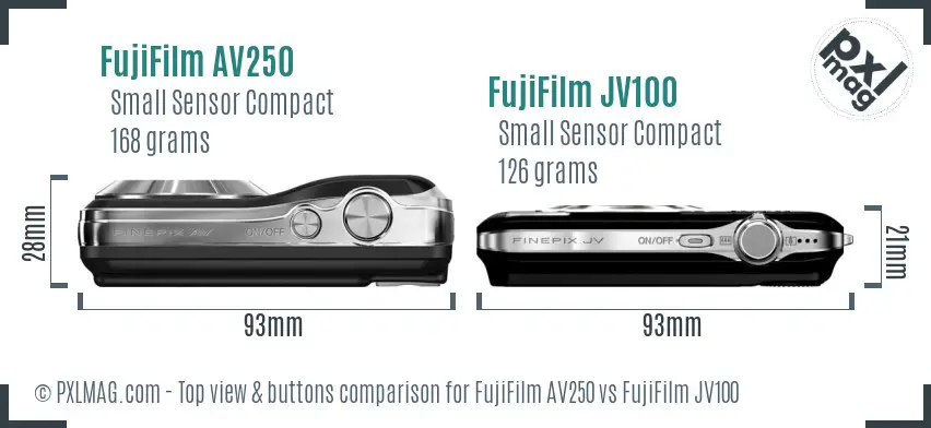 FujiFilm AV250 vs FujiFilm JV100 top view buttons comparison