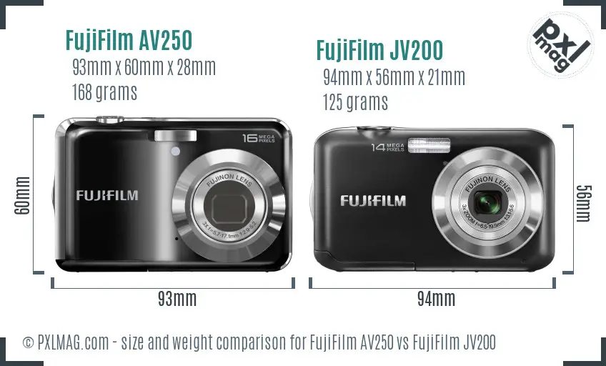 FujiFilm AV250 vs FujiFilm JV200 size comparison FujiFilm AV250 vs FujiFilm JV200 size comparison