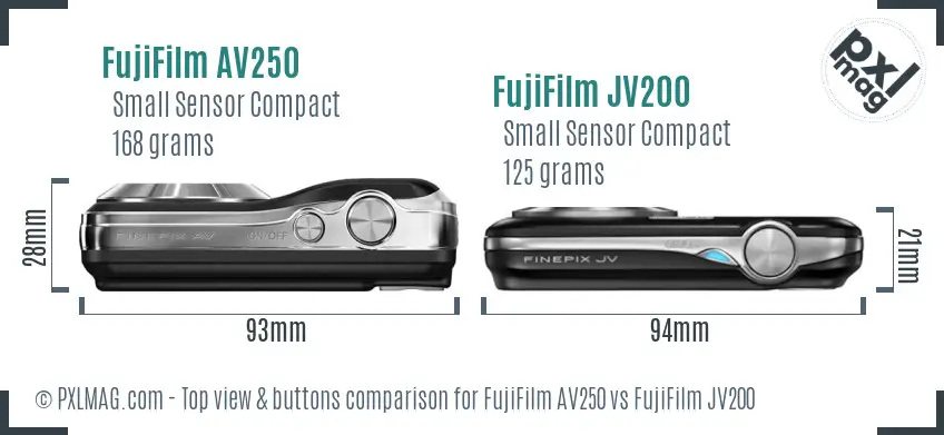FujiFilm AV250 vs FujiFilm JV200 top view buttons comparison FujiFilm AV250 vs FujiFilm JV200 top view buttons comparison