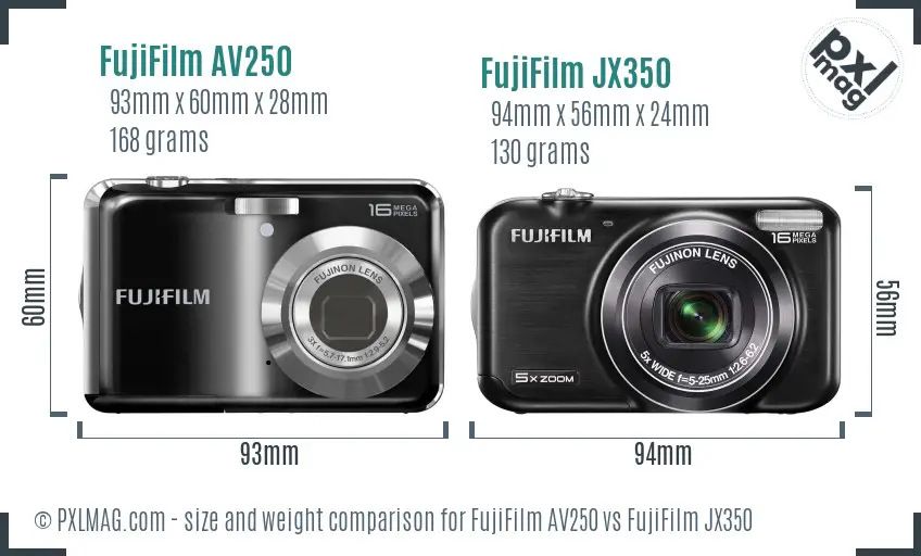 FujiFilm AV250 vs FujiFilm JX350 size comparison FujiFilm AV250 vs FujiFilm JX350 size comparison