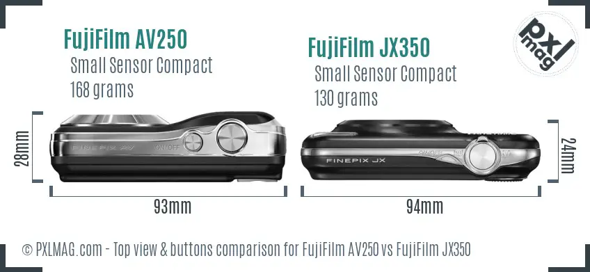 FujiFilm AV250 vs FujiFilm JX350 top view buttons comparison FujiFilm AV250 vs FujiFilm JX350 top view buttons comparison