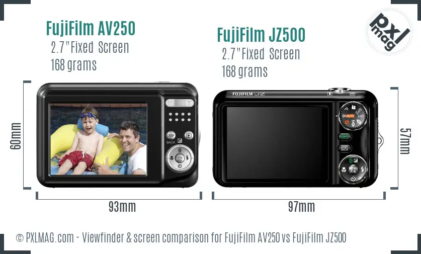 FujiFilm AV250 vs FujiFilm JZ500 Screen and Viewfinder comparison