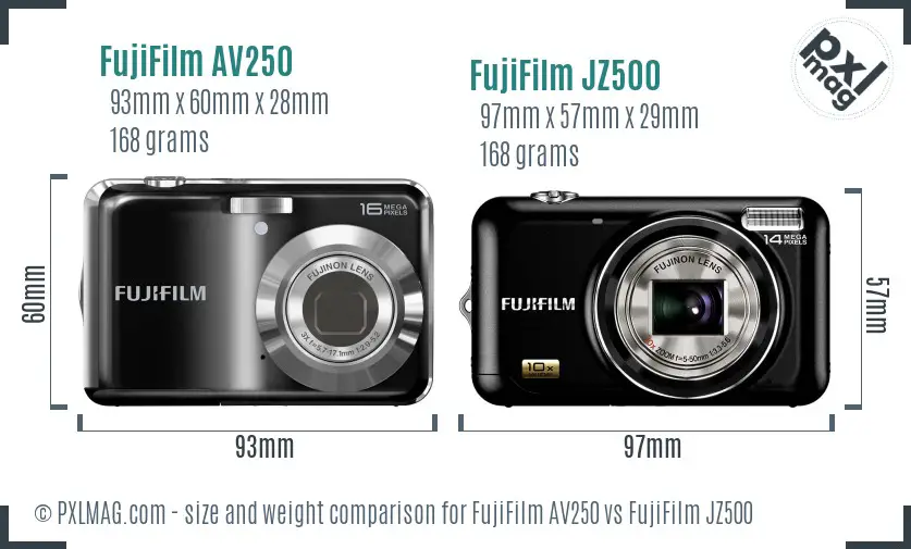 FujiFilm AV250 vs FujiFilm JZ500 size comparison