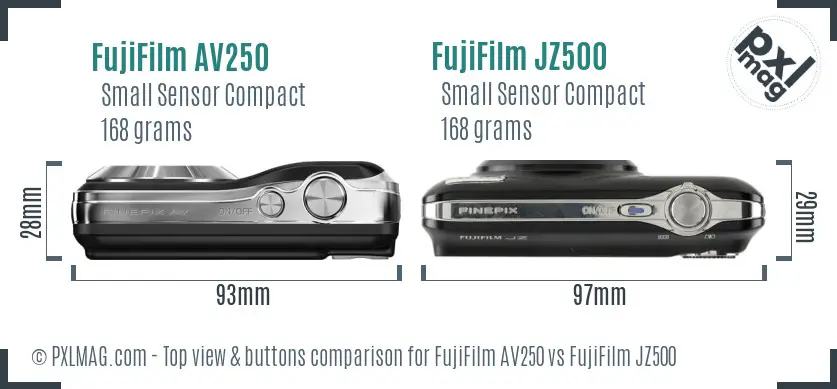 FujiFilm AV250 vs FujiFilm JZ500 top view buttons comparison