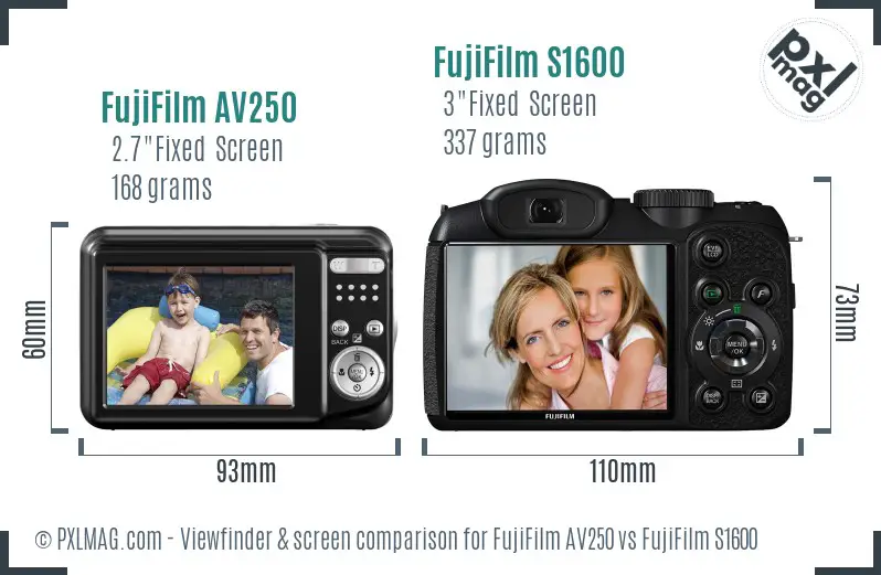 FujiFilm AV250 vs FujiFilm S1600 Screen and Viewfinder comparison