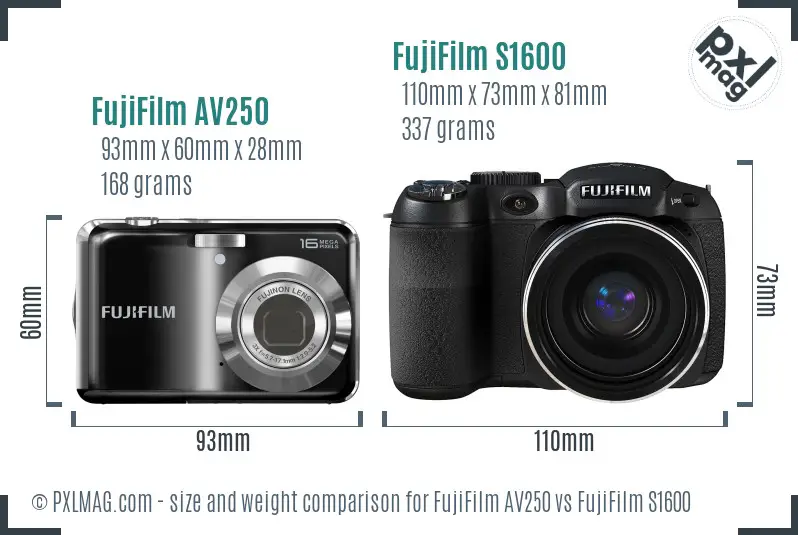 FujiFilm AV250 vs FujiFilm S1600 size comparison