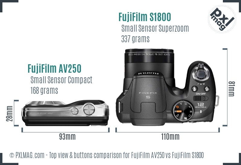 FujiFilm AV250 vs FujiFilm S1800 top view buttons comparison
