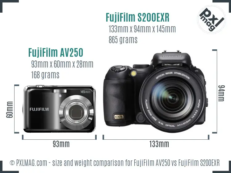 FujiFilm AV250 vs FujiFilm S200EXR size comparison