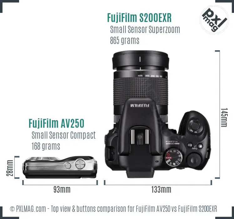 FujiFilm AV250 vs FujiFilm S200EXR top view buttons comparison