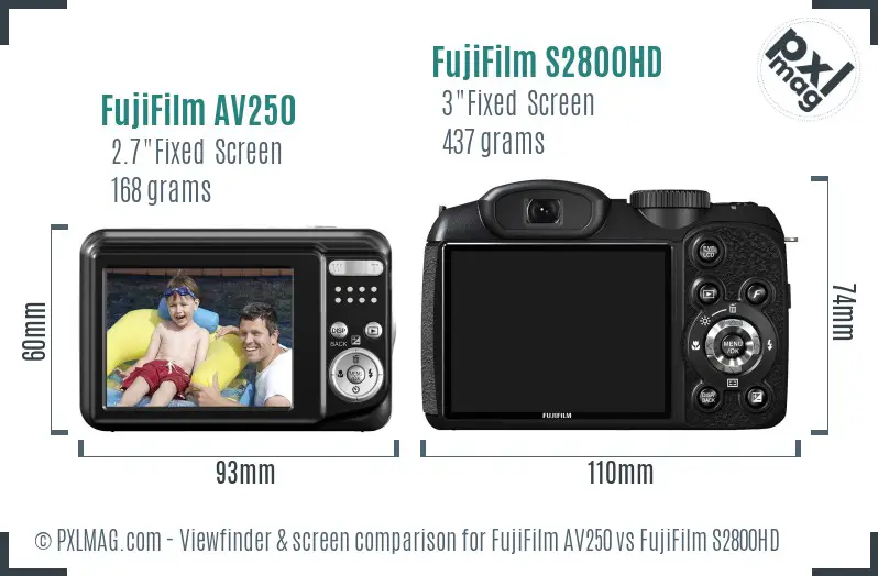 FujiFilm AV250 vs FujiFilm S2800HD Screen and Viewfinder comparison FujiFilm AV250 vs FujiFilm S2800HD Screen and Viewfinder comparison