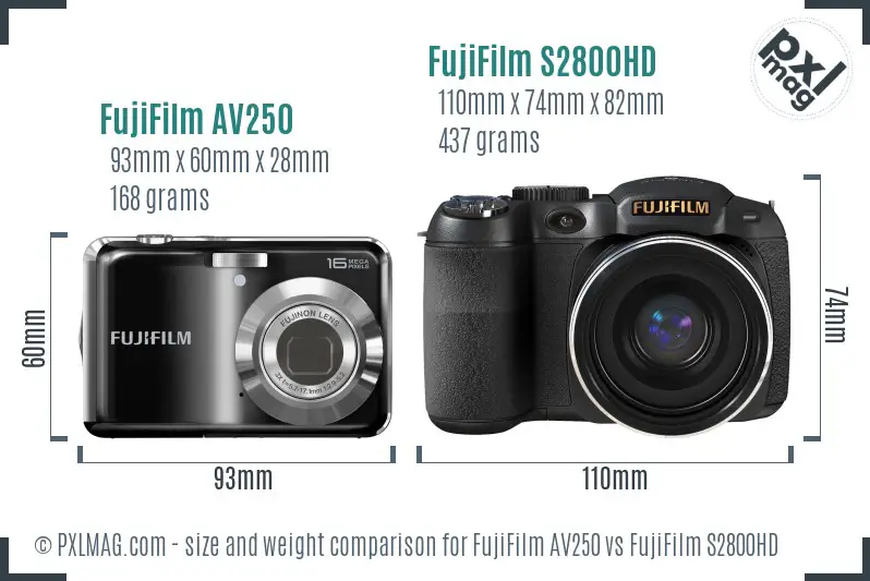 FujiFilm AV250 vs FujiFilm S2800HD size comparison FujiFilm AV250 vs FujiFilm S2800HD size comparison