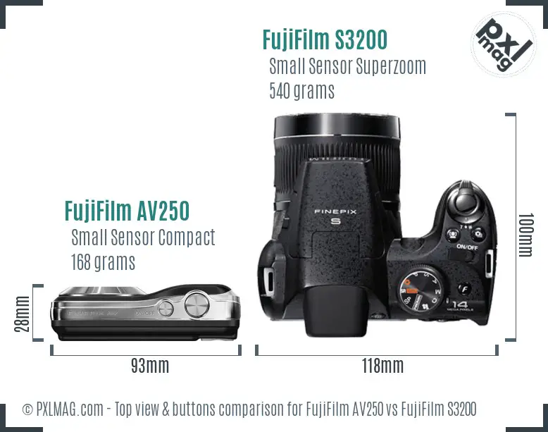 FujiFilm AV250 vs FujiFilm S3200 top view buttons comparison