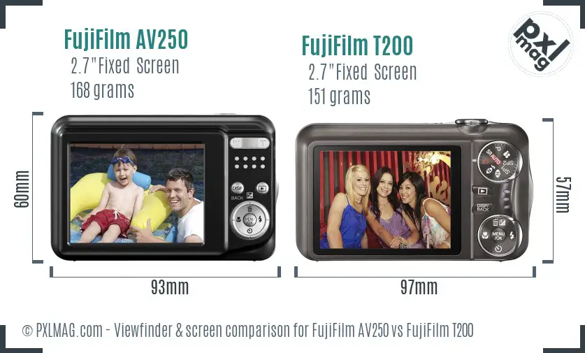 FujiFilm AV250 vs FujiFilm T200 Screen and Viewfinder comparison