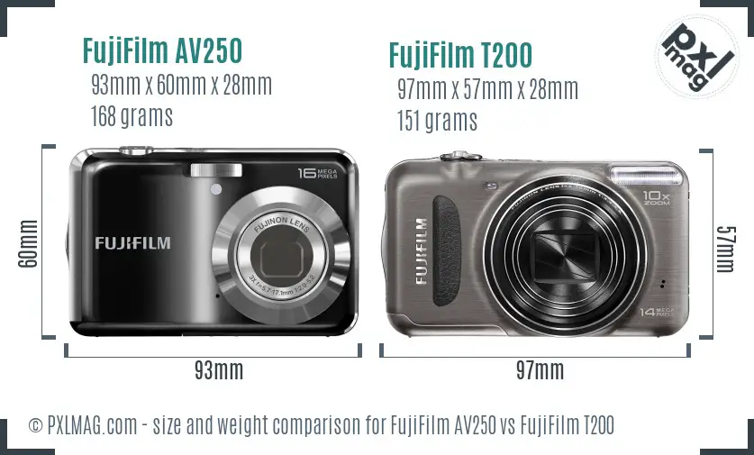 FujiFilm AV250 vs FujiFilm T200 size comparison