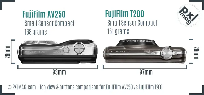 FujiFilm AV250 vs FujiFilm T200 top view buttons comparison