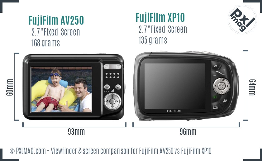 FujiFilm AV250 vs FujiFilm XP10 Screen and Viewfinder comparison