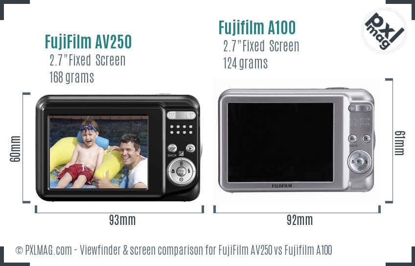 FujiFilm AV250 vs Fujifilm A100 Screen and Viewfinder comparison