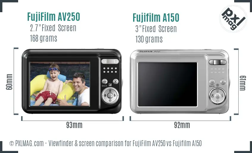 FujiFilm AV250 vs Fujifilm A150 Screen and Viewfinder comparison