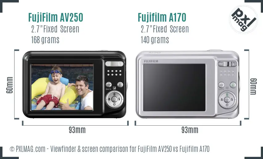 FujiFilm AV250 vs Fujifilm A170 Screen and Viewfinder comparison