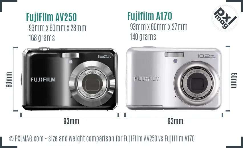 FujiFilm AV250 vs Fujifilm A170 size comparison