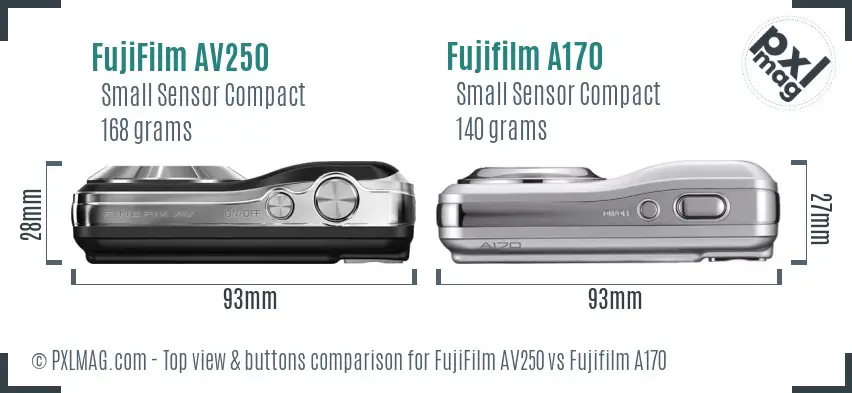 FujiFilm AV250 vs Fujifilm A170 top view buttons comparison