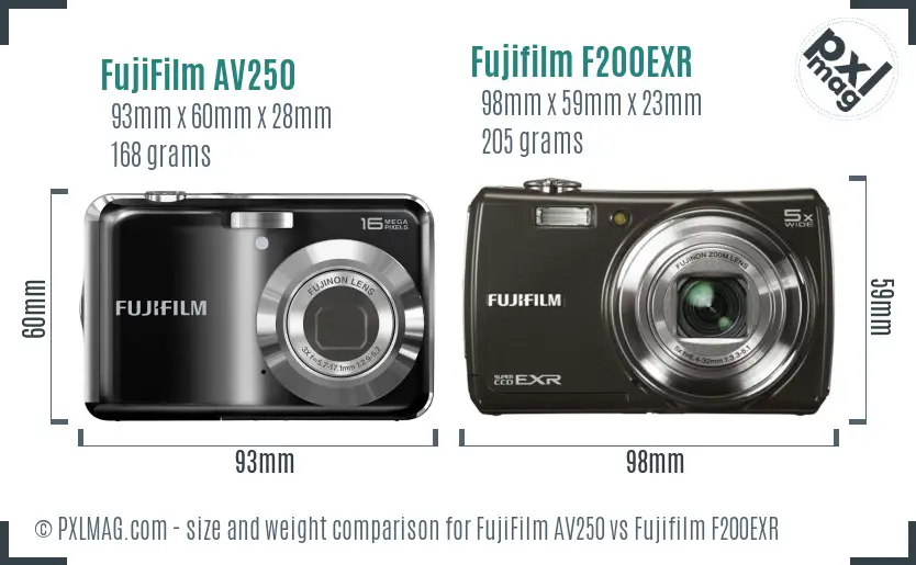 FujiFilm AV250 vs Fujifilm F200EXR size comparison FujiFilm AV250 vs Fujifilm F200EXR size comparison