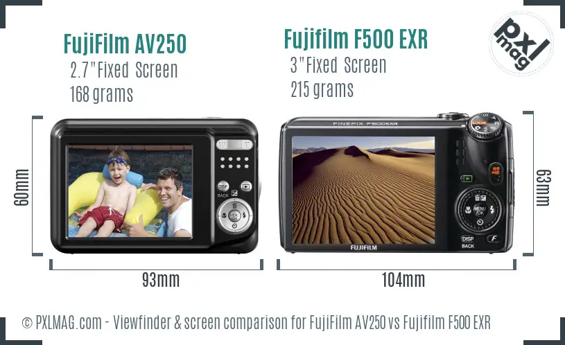 FujiFilm AV250 vs Fujifilm F500 EXR Screen and Viewfinder comparison