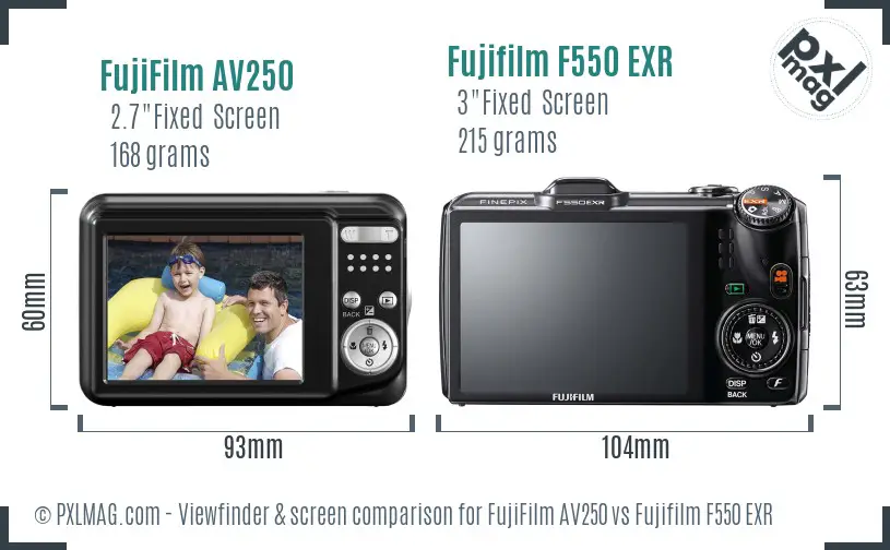 FujiFilm AV250 vs Fujifilm F550 EXR Screen and Viewfinder comparison