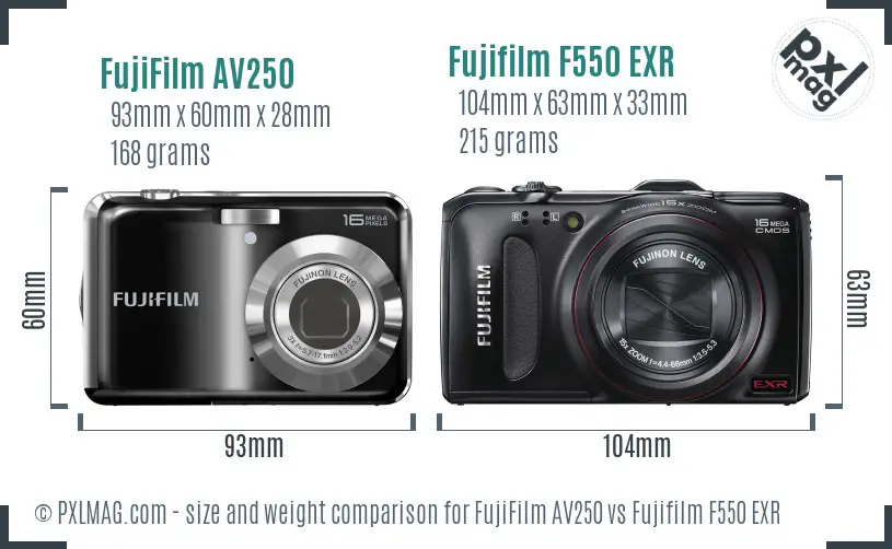 FujiFilm AV250 vs Fujifilm F550 EXR size comparison