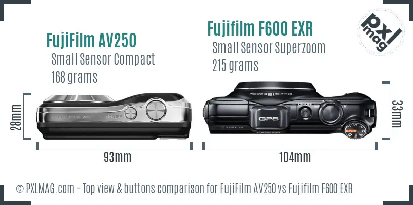 FujiFilm AV250 vs Fujifilm F600 EXR top view buttons comparison FujiFilm AV250 vs Fujifilm F600 EXR top view buttons comparison