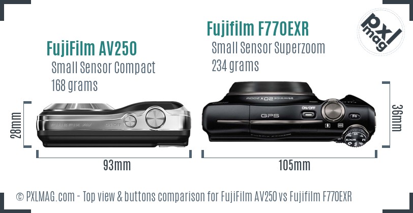 FujiFilm AV250 vs Fujifilm F770EXR top view buttons comparison