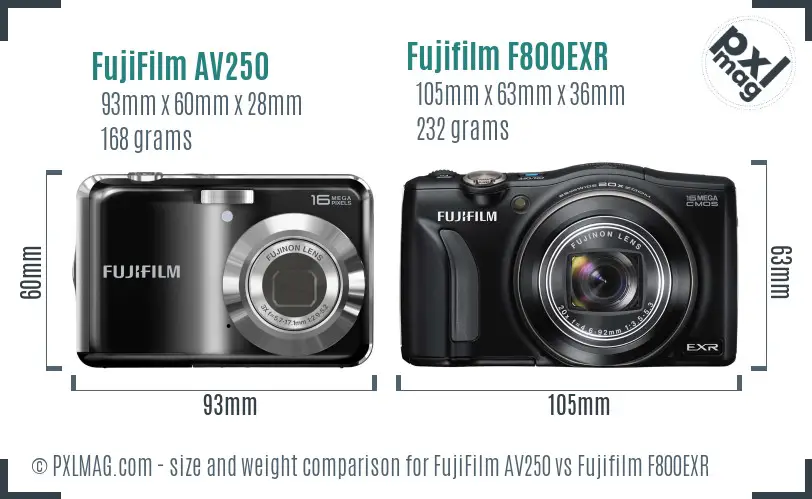 FujiFilm AV250 vs Fujifilm F800EXR size comparison