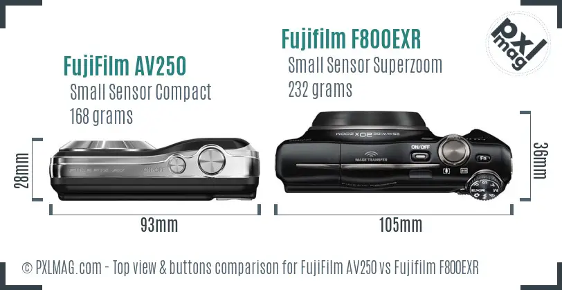 FujiFilm AV250 vs Fujifilm F800EXR top view buttons comparison