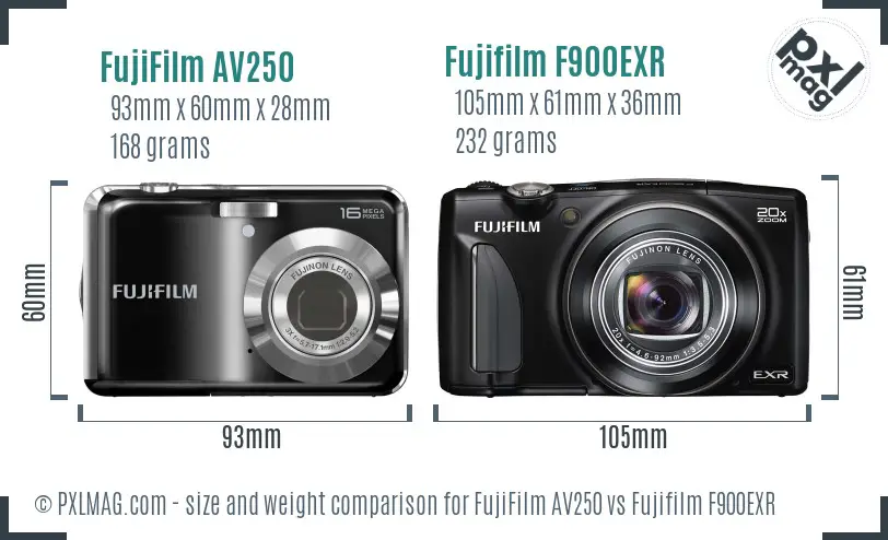FujiFilm AV250 vs Fujifilm F900EXR size comparison