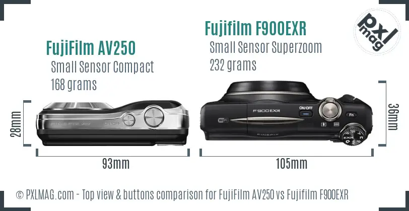 FujiFilm AV250 vs Fujifilm F900EXR top view buttons comparison
