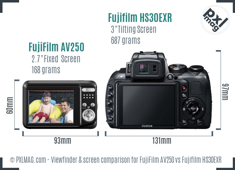 FujiFilm AV250 vs Fujifilm HS30EXR Screen and Viewfinder comparison